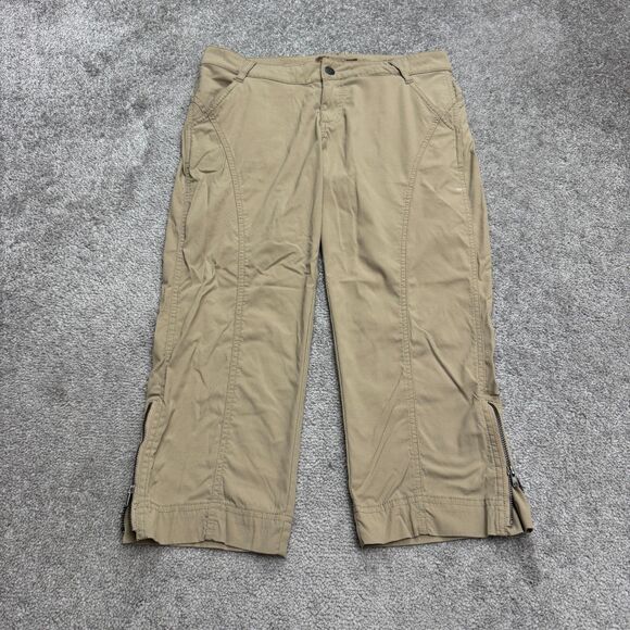 Prana Capri Pants Womens 8 Brown Tan Ankle Zip Straight Leg Outdoor Hiking 32x22 - Picture 1 of 16